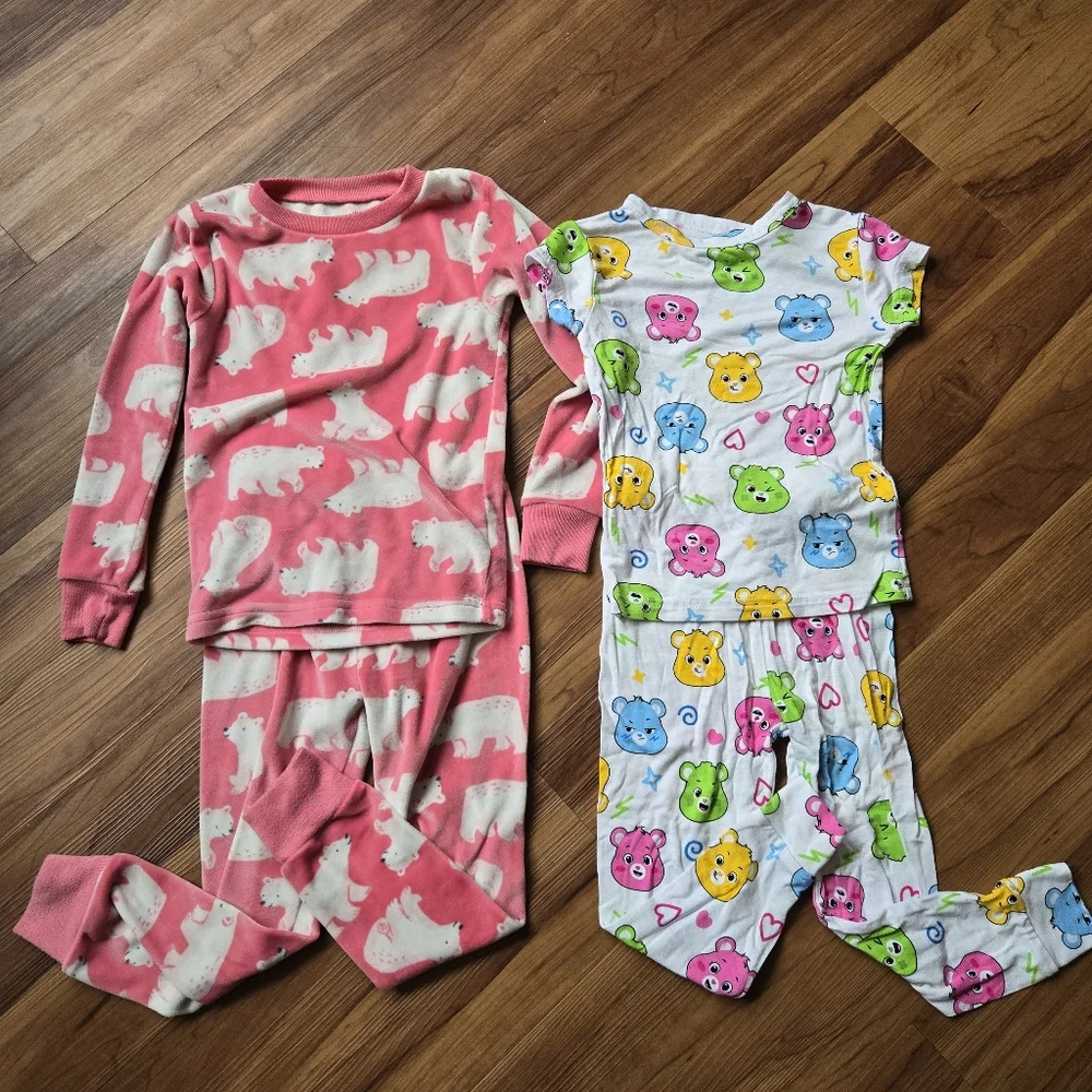 Girls 4T Care Bear & Polar Bear Cozy Pajama Sets EUC set of 2